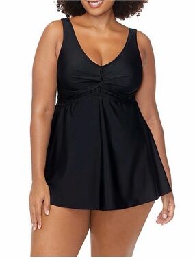 Raisins Curve Solid V-Neck Cross Front Twist Swimdress Size 20W